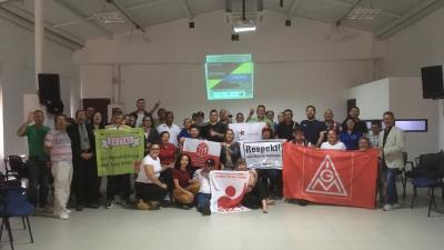 Gewerkschafter*innen aus Kolumbien und Deutschland.