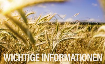 Grafik: Unsplash. Getreidefeld. Darauf der Hinweis "Wichtige Informationen".
