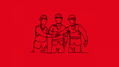 Illustration einer Gruppe Bauarbeiter in Arbeitskleidung Illustration einer Gruppe Bauarbeiter in Arbeitskleidung