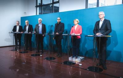 Vertreter*innen des Verbändebündnisses bei der gemeinsamen Pressekonferenz
