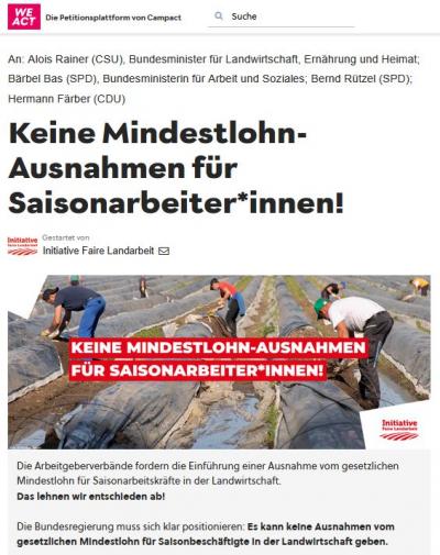 Screenshot der Petition Screenshot der Petition