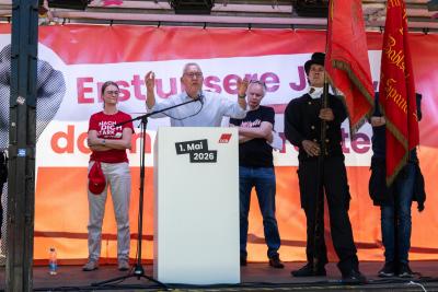 Robert Feiger bei der Kundgebung zum 1. Mai 2026 in Berlin