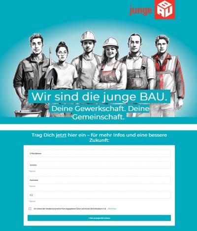 Screenshot Landingpage für die Junge BAU